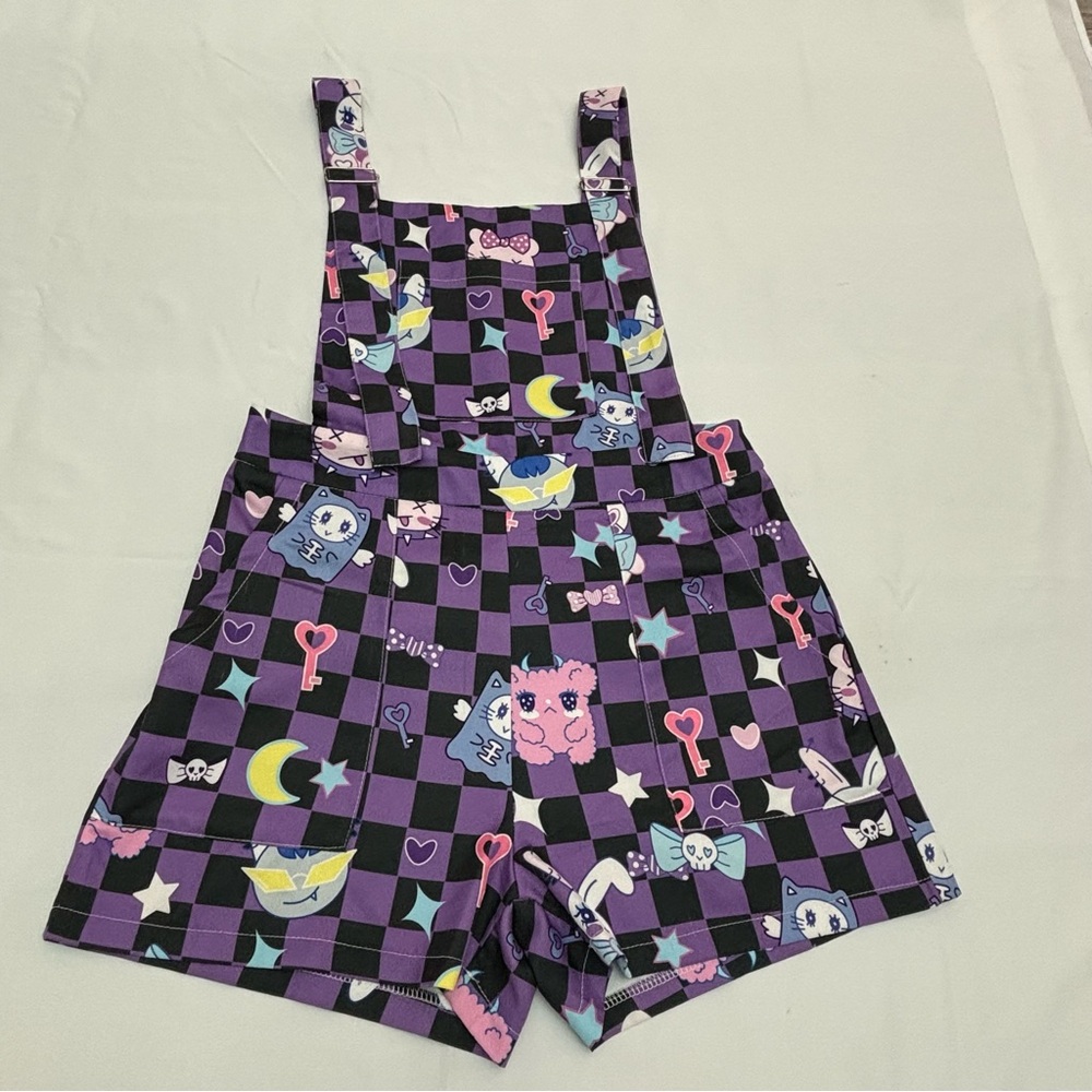 ROMWE Purple and Black Geometric Short Romper